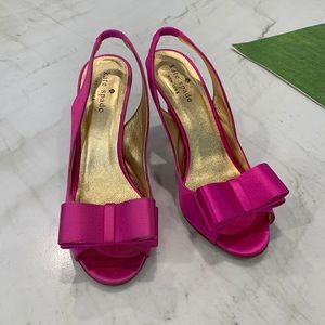Kate Spade Pink Satin Peep-toe Slingback heels with bow